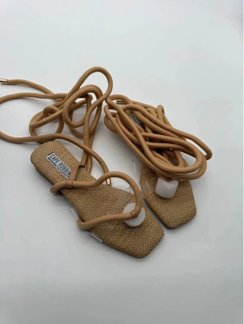 Cape Robbin Amoralyn Tan Rope Lace-Up Flat Sandals Women’s Size 6.5